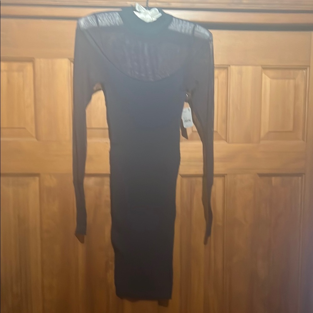 FREE PEOPLE Blue Ribbed Mock Neck Bodycon Dress